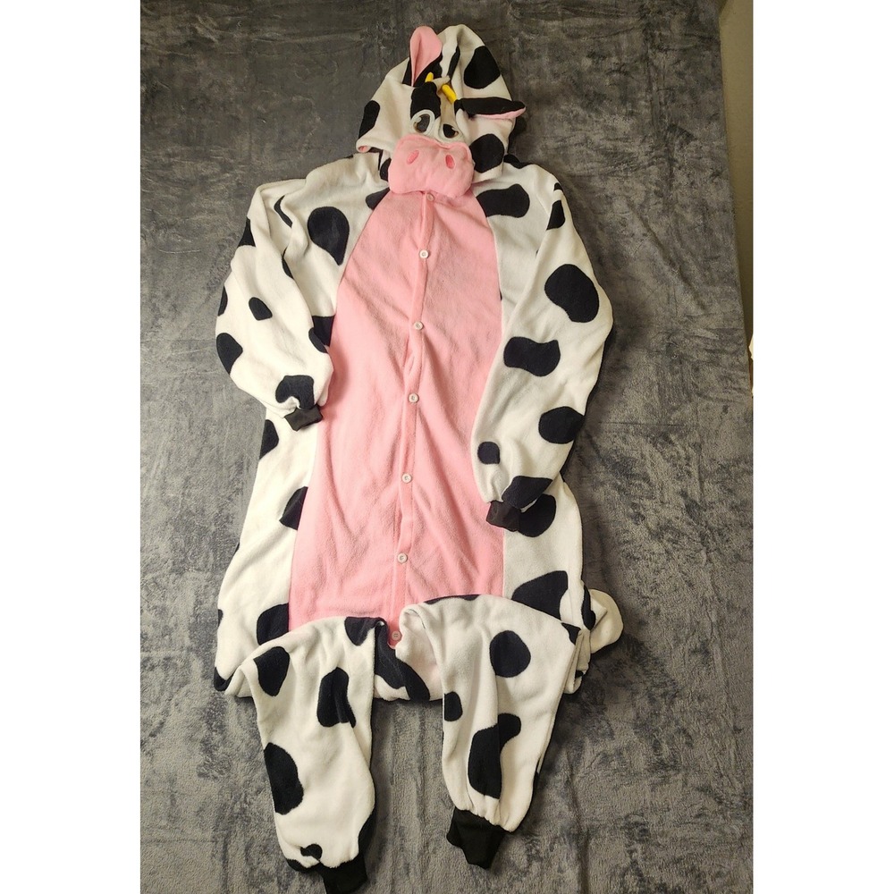 Spooktacular Creations Cow Costume Plush Fleece Jumpsuit Mens XL Black White